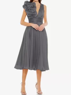 Bridal Mother Dress V-Neck Sleeveless A-Line Pleated Knee-Length Guest Dresses For Wedding