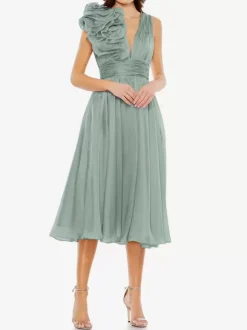Bridal Mother Dress V-Neck Sleeveless A-Line Pleated Knee-Length Guest Dresses For Wedding