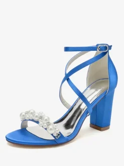 Bridal Sandals White Satin Chic Open Toe Rhinestones Wedding Sandals