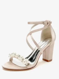 Bridal Sandals White Satin Chic Open Toe Rhinestones Wedding Sandals