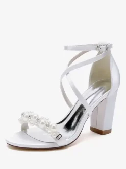 Bridal Sandals White Satin Chic Open Toe Rhinestones Wedding Sandals