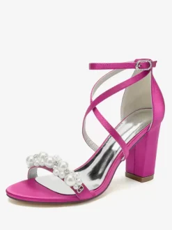 Bridal Sandals White Satin Chic Open Toe Rhinestones Wedding Sandals