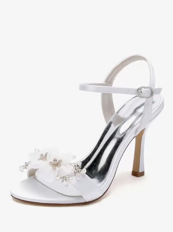 Bridal Sandals White Satin Fashion Open Toe Metal Details Wedding Sandals