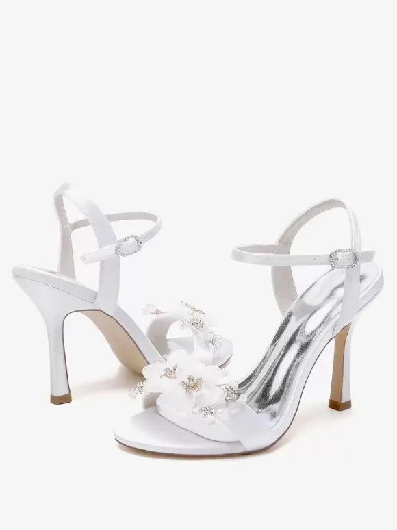 Bridal Sandals White Satin Fashion Open Toe Metal Details Wedding Sandals
