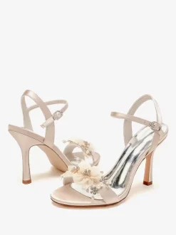 Bridal Sandals White Satin Fashion Open Toe Metal Details Wedding Sandals