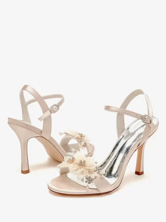 Bridal Sandals White Satin Fashion Open Toe Metal Details Wedding Sandals
