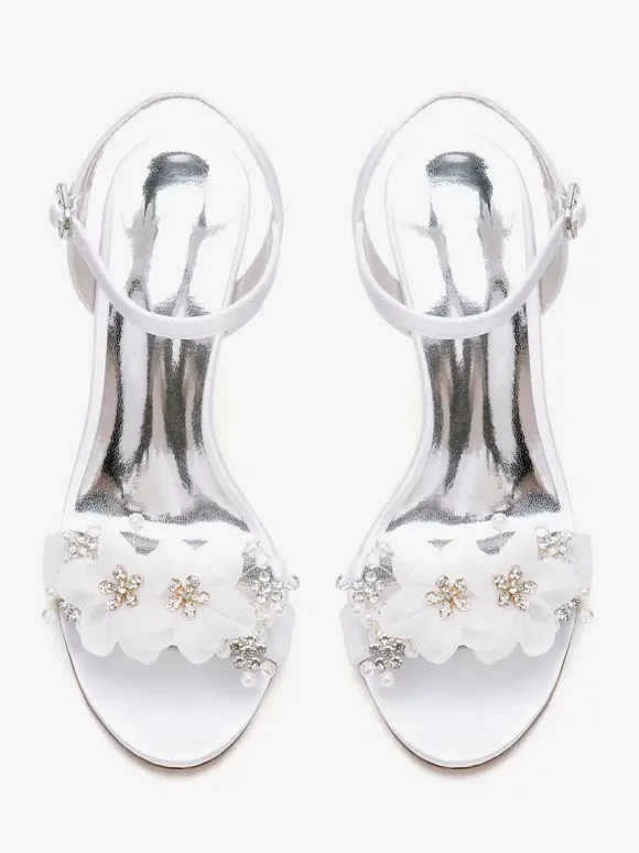 Bridal Sandals White Satin Fashion Open Toe Metal Details Wedding Sandals