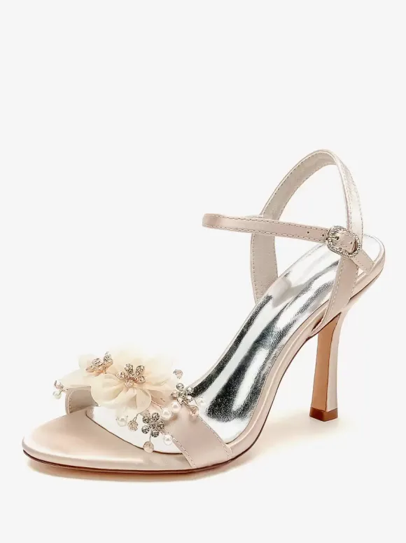 Bridal Sandals White Satin Fashion Open Toe Metal Details Wedding Sandals