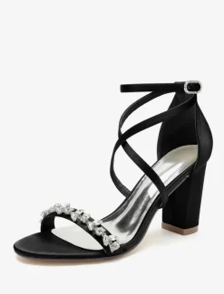 Bridal Sandals White Satin Sexy Open Toe Rhinestones Wedding Sandals