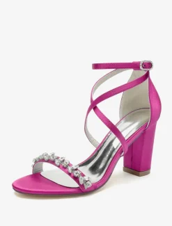 Bridal Sandals White Satin Sexy Open Toe Rhinestones Wedding Sandals