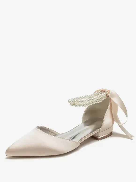 Bridal Shoes Bridal Flats Satin Pointed Toe Pearls