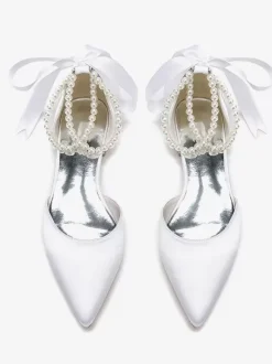 Bridal Shoes Bridal Flats Satin Pointed Toe Pearls