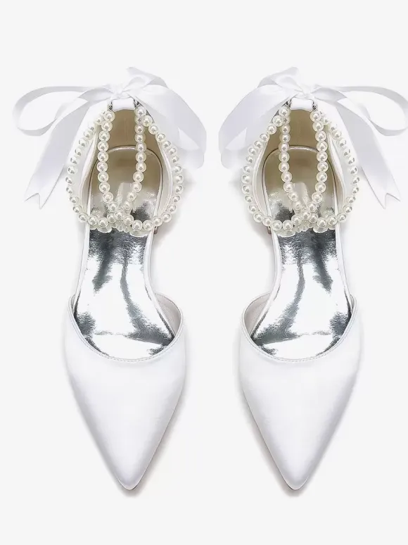 Bridal Shoes Bridal Flats Satin Pointed Toe Pearls