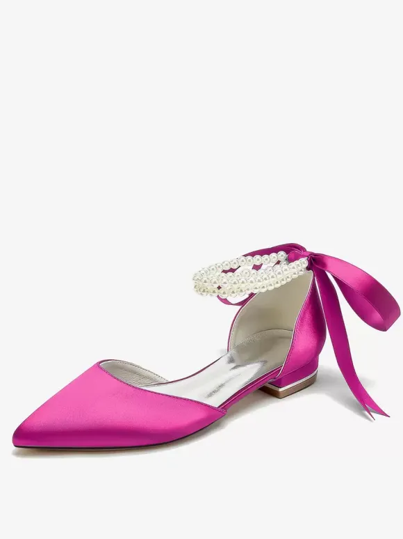 Bridal Shoes Bridal Flats Satin Pointed Toe Pearls