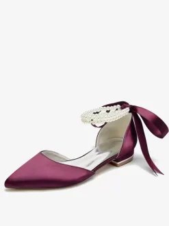 Bridal Shoes Bridal Flats Satin Pointed Toe Pearls