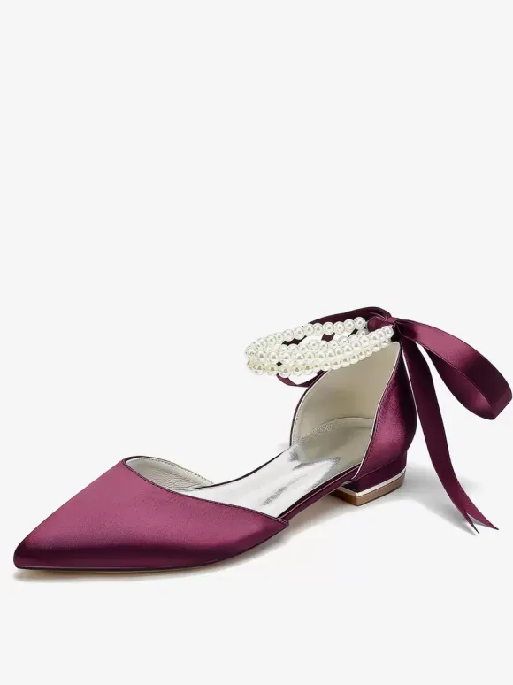 Bridal Shoes Bridal Flats Satin Pointed Toe Pearls