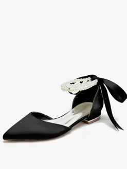 Bridal Shoes Bridal Flats Satin Pointed Toe Pearls