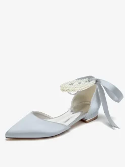 Bridal Shoes Bridal Flats Satin Pointed Toe Pearls