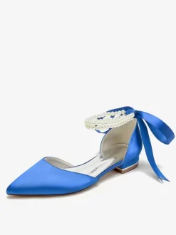 Bridal Shoes Bridal Flats Satin Pointed Toe Pearls