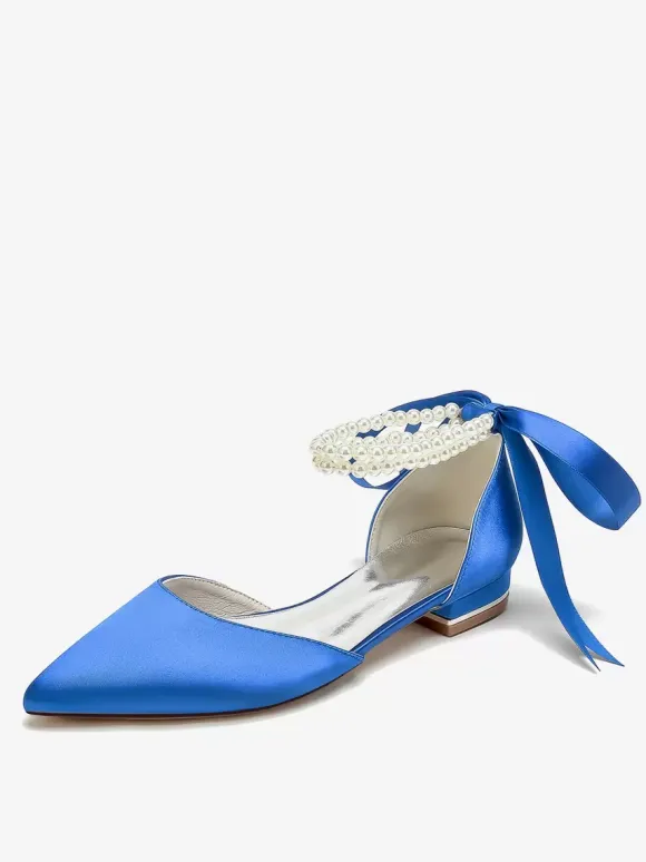 Bridal Shoes Bridal Flats Satin Pointed Toe Pearls