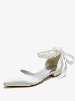 Bridal Shoes Bridal Flats Satin Pointed Toe Pearls