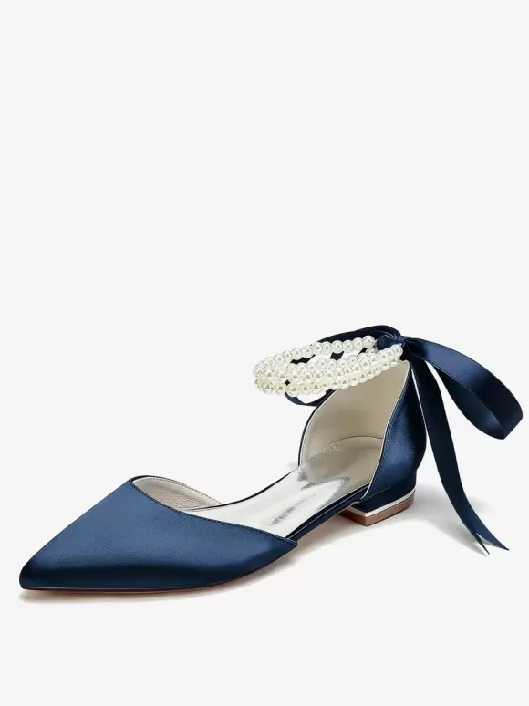 Bridal Shoes Bridal Flats Satin Pointed Toe Pearls