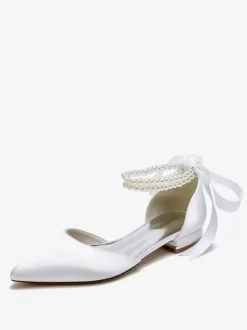 Bridal Shoes Bridal Flats Satin Pointed Toe Pearls