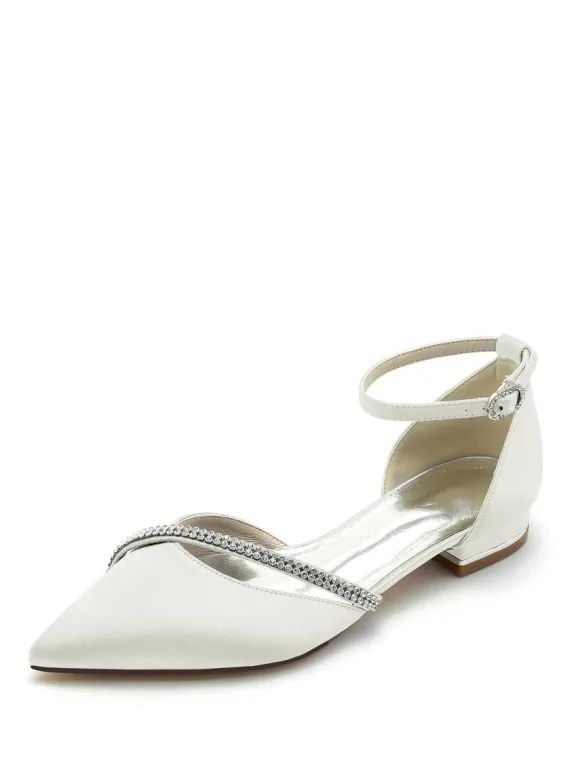 Bridal Shoes Bridal Flats Silk And Satin Pointed Toe Rhinestones