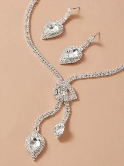 Bride's Wedding Jewelry Set Beautiful Cubic Zirconia Pierced Metal