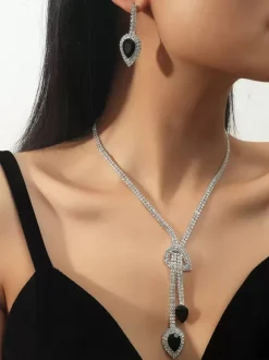 Bride's Wedding Jewelry Set Beautiful Cubic Zirconia Pierced Metal