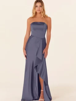 Bridesmaid Dress A-Line Floor-Length Zipper Satin Fabric Prom Dress