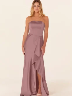 Bridesmaid Dress A-Line Floor-Length Zipper Satin Fabric Prom Dress