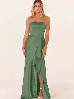Bridesmaid Dress A-Line Floor-Length Zipper Satin Fabric Prom Dress