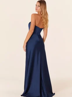 Bridesmaid Dress A-Line Floor-Length Zipper Satin Fabric Prom Dress