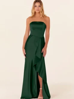 Bridesmaid Dress A-Line Floor-Length Zipper Satin Fabric Prom Dress