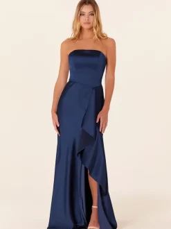 Bridesmaid Dress A-Line Floor-Length Zipper Satin Fabric Prom Dress