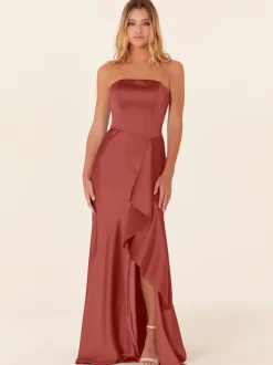 Bridesmaid Dress A-Line Floor-Length Zipper Satin Fabric Prom Dress