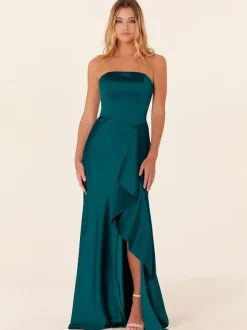 Bridesmaid Dress A-Line Floor-Length Zipper Satin Fabric Prom Dress