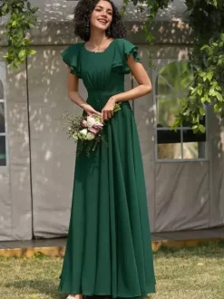 Bridesmaid Dress A-Line Floor-Length Zipper Chiffon Wedding Party Dress