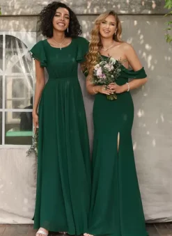 Bridesmaid Dress A-Line Floor-Length Zipper Chiffon Wedding Party Dress