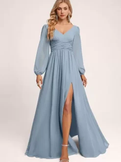 Bridesmaid Dress A-Line Floor-Length Zipper Chiffon Formal Gowns