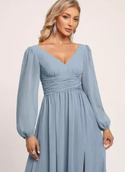Bridesmaid Dress A-Line Floor-Length Zipper Chiffon Formal Gowns