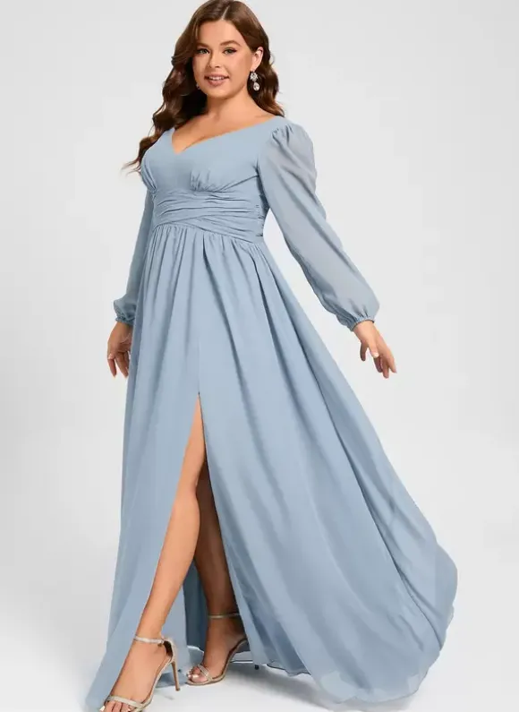 Bridesmaid Dress A-Line Floor-Length Zipper Chiffon Formal Gowns