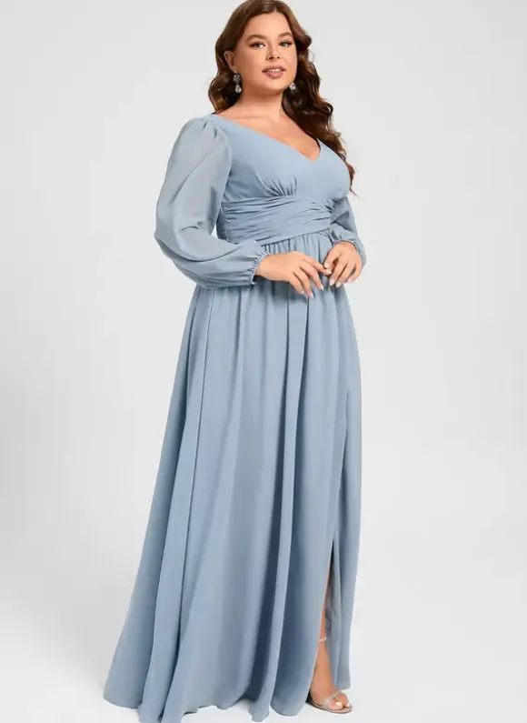 Bridesmaid Dress A-Line Floor-Length Zipper Chiffon Formal Gowns