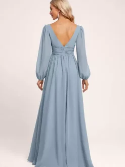 Bridesmaid Dress A-Line Floor-Length Zipper Chiffon Formal Gowns