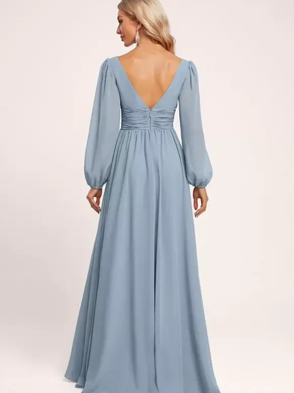 Bridesmaid Dress A-Line Floor-Length Zipper Chiffon Formal Gowns