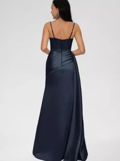Bridesmaid Dress Ball Gown Floor-Length Zipper Elastic Woven Satin Wedding Party Dress