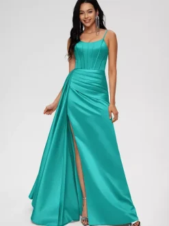Bridesmaid Dress Ball Gown Floor-Length Zipper Elastic Woven Satin Wedding Party Dress