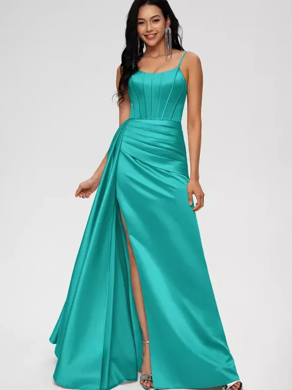 Bridesmaid Dress Ball Gown Floor-Length Zipper Elastic Woven Satin Wedding Party Dress