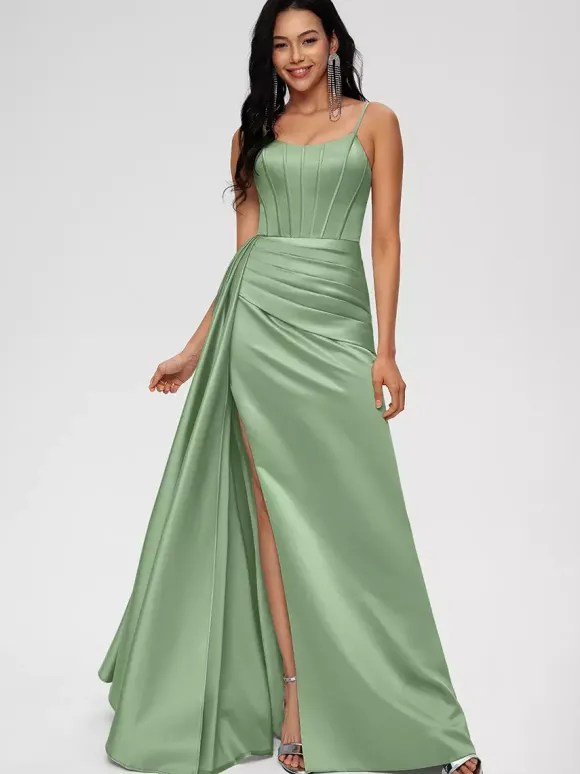 Bridesmaid Dress Ball Gown Floor-Length Zipper Elastic Woven Satin Wedding Party Dress